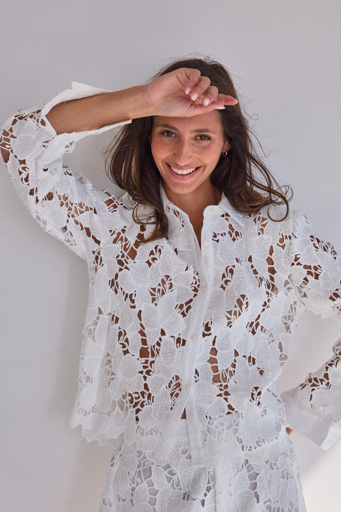 LÉONIE - Ensemble Chemise & Short en Dentelle Ajourée
