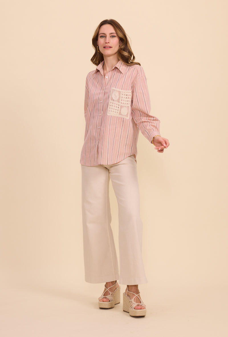 Chemise en coton à rayures avec poche brodée