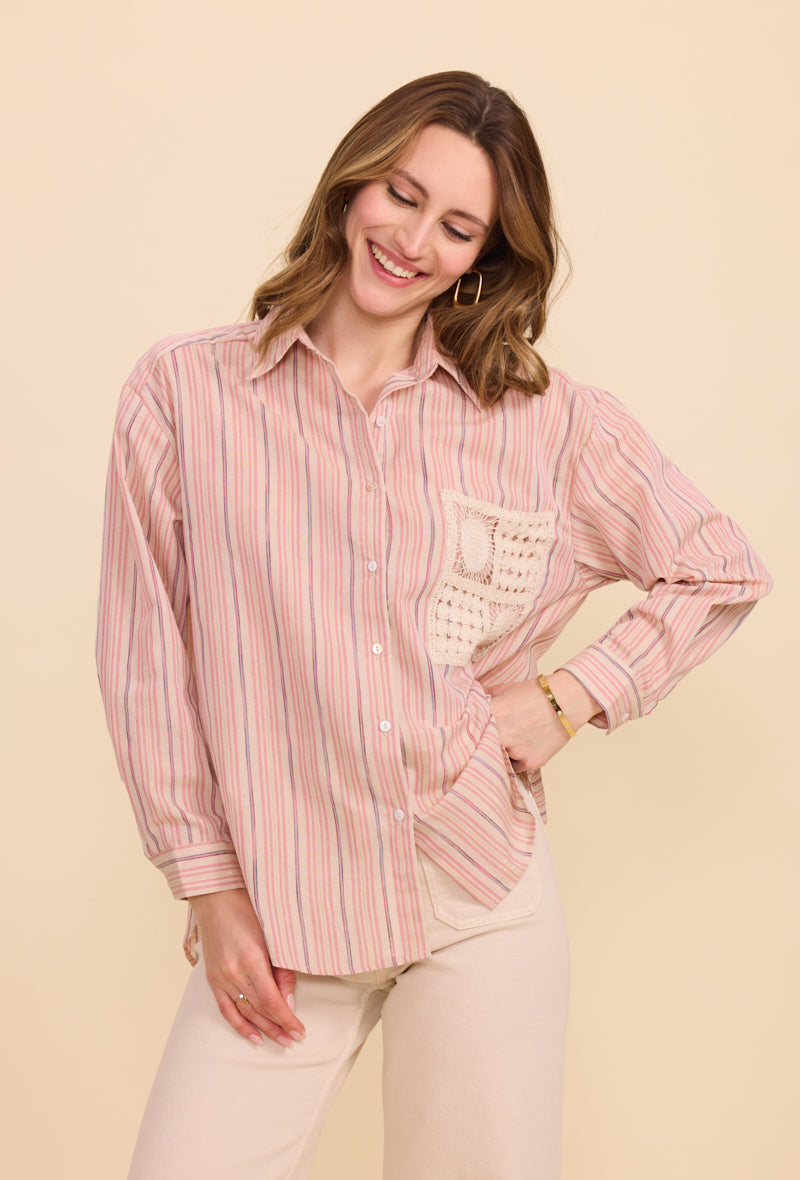 Chemise en coton à rayures avec poche brodée