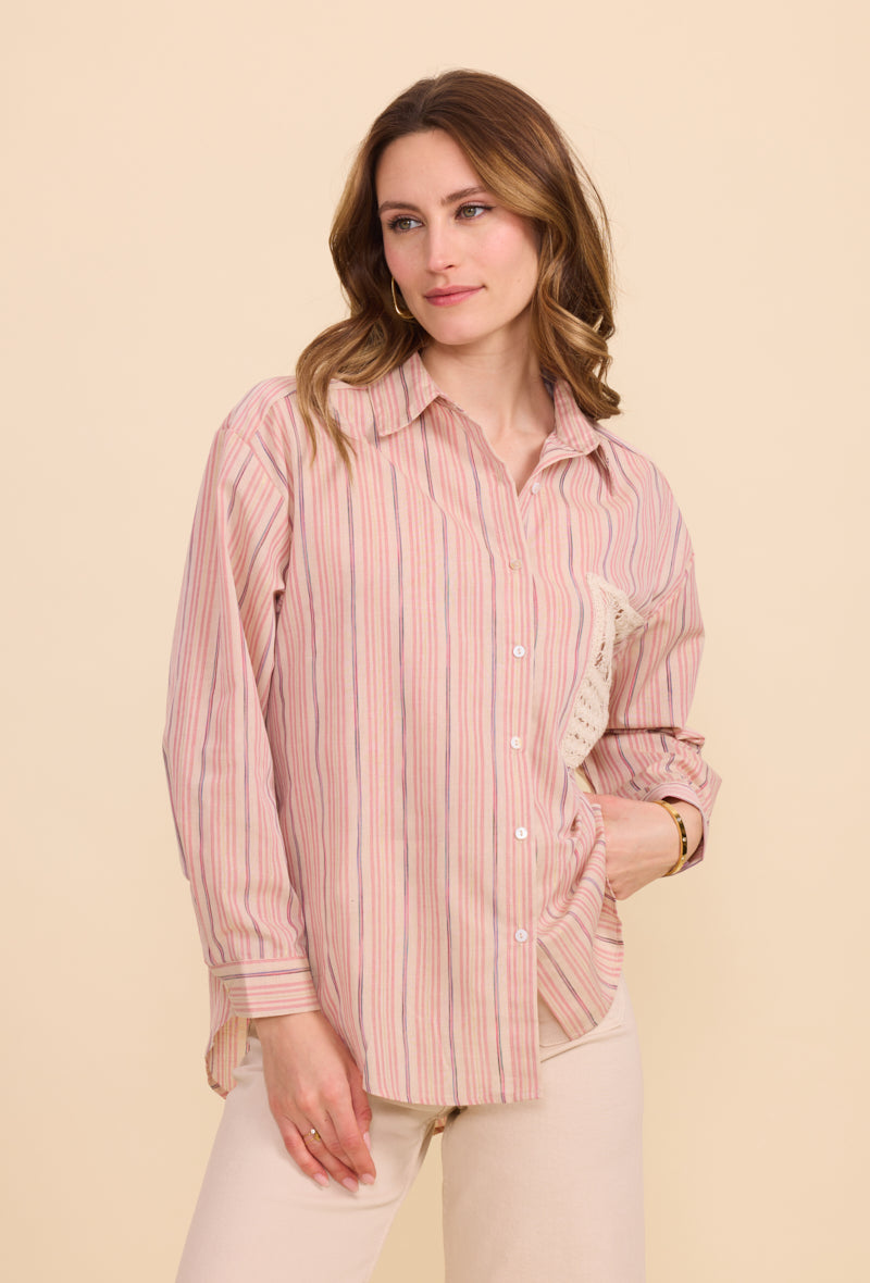 Chemise en coton à rayures avec poche brodée