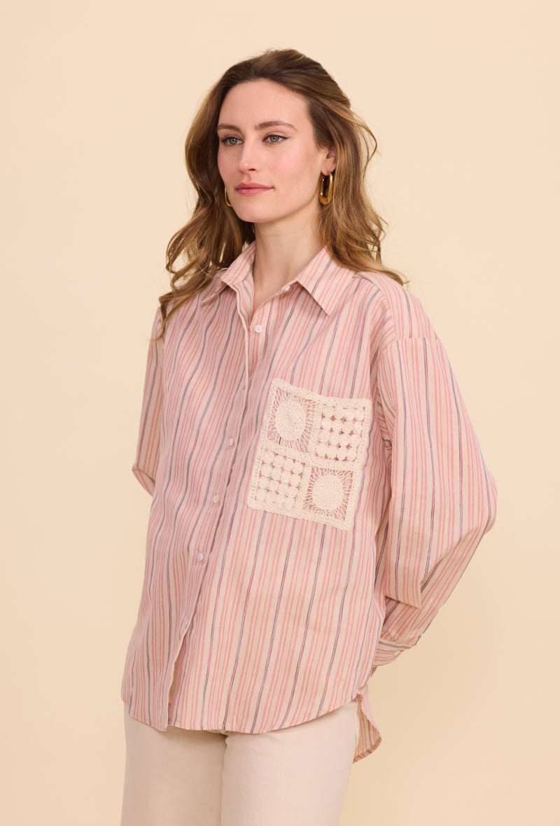 Chemise en coton à rayures avec poche brodée