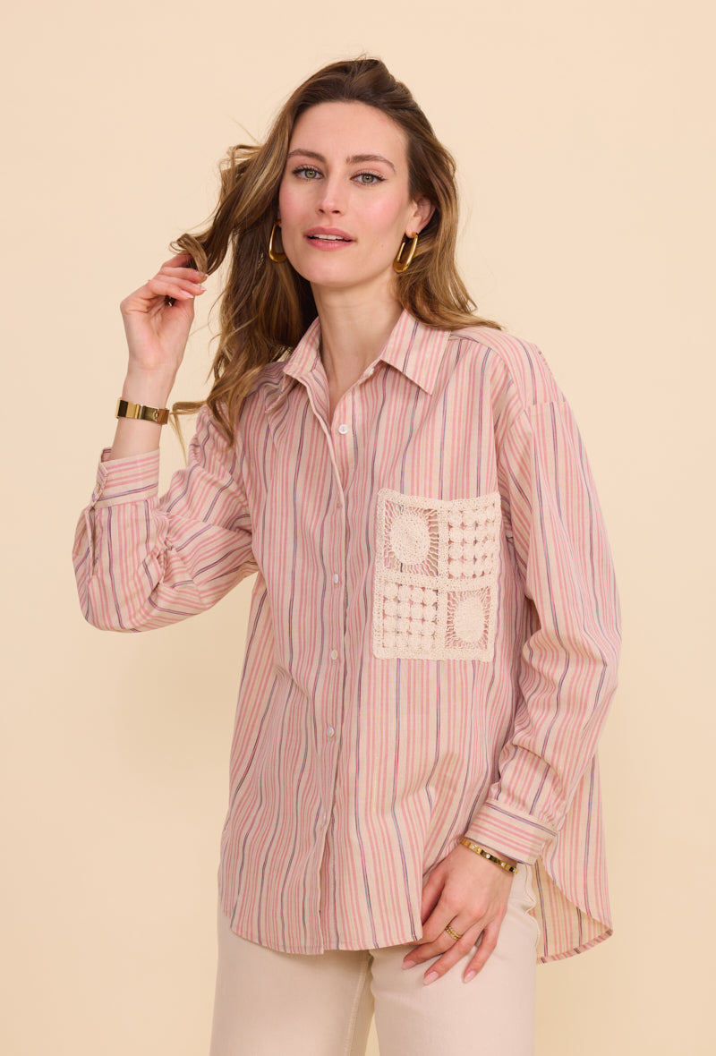 Chemise en coton à rayures avec poche brodée