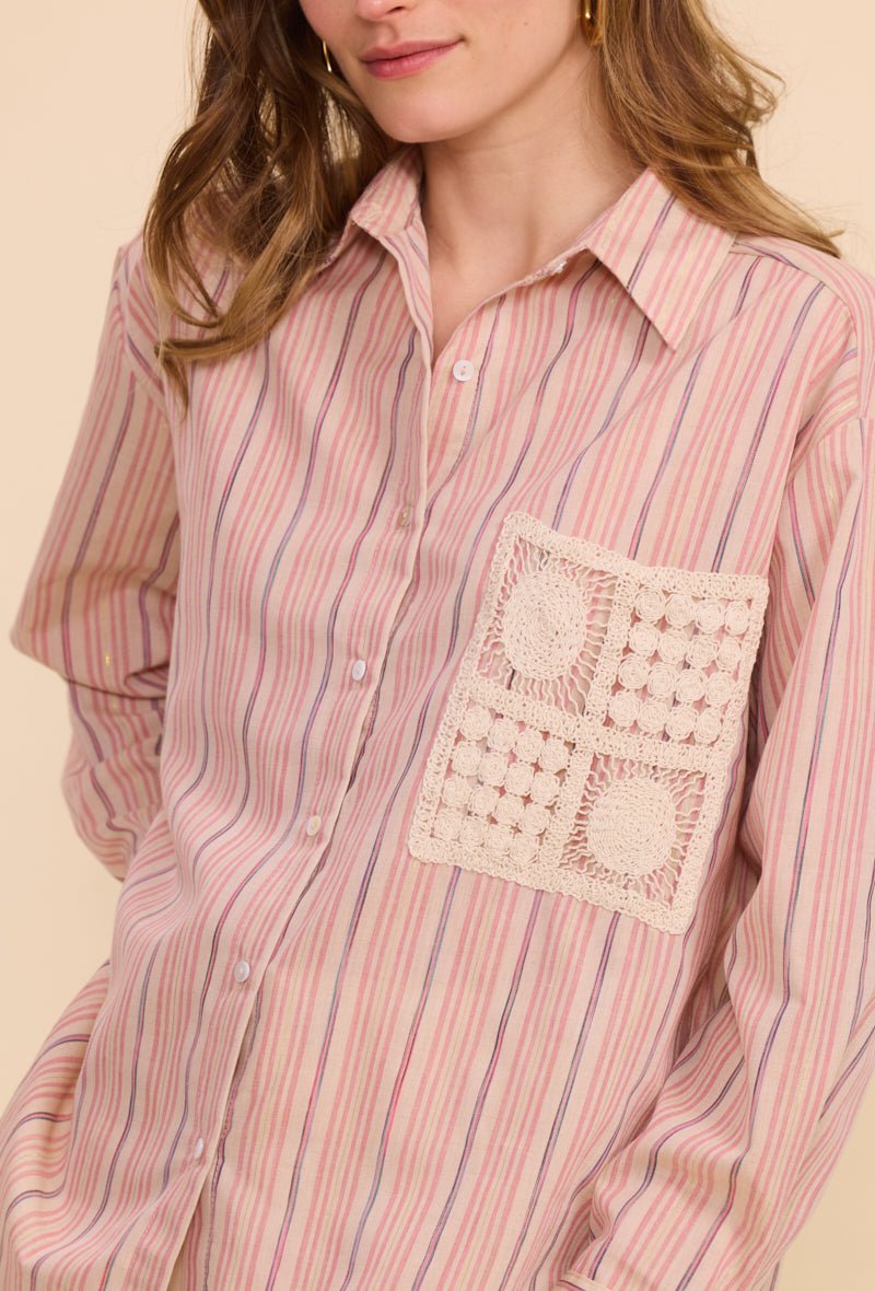 Chemise en coton à rayures avec poche brodée