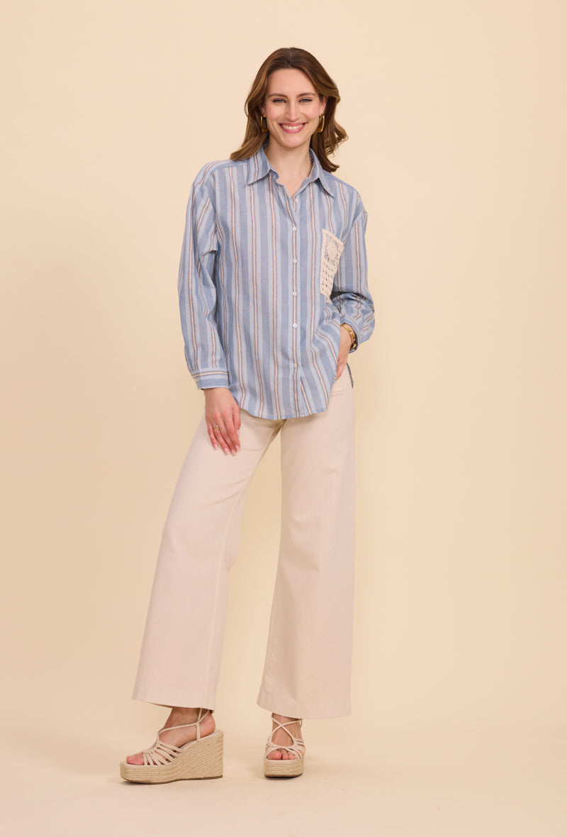 Chemise en coton à rayures avec poche brodée