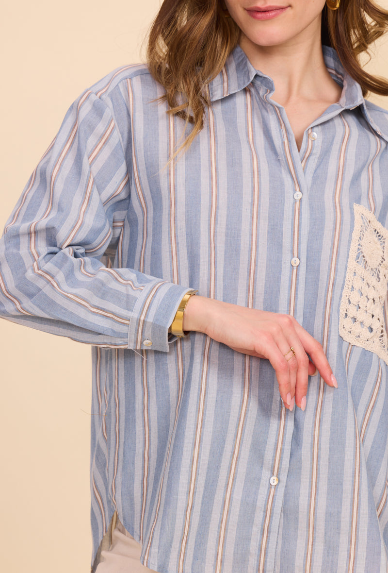 Chemise en coton à rayures avec poche brodée