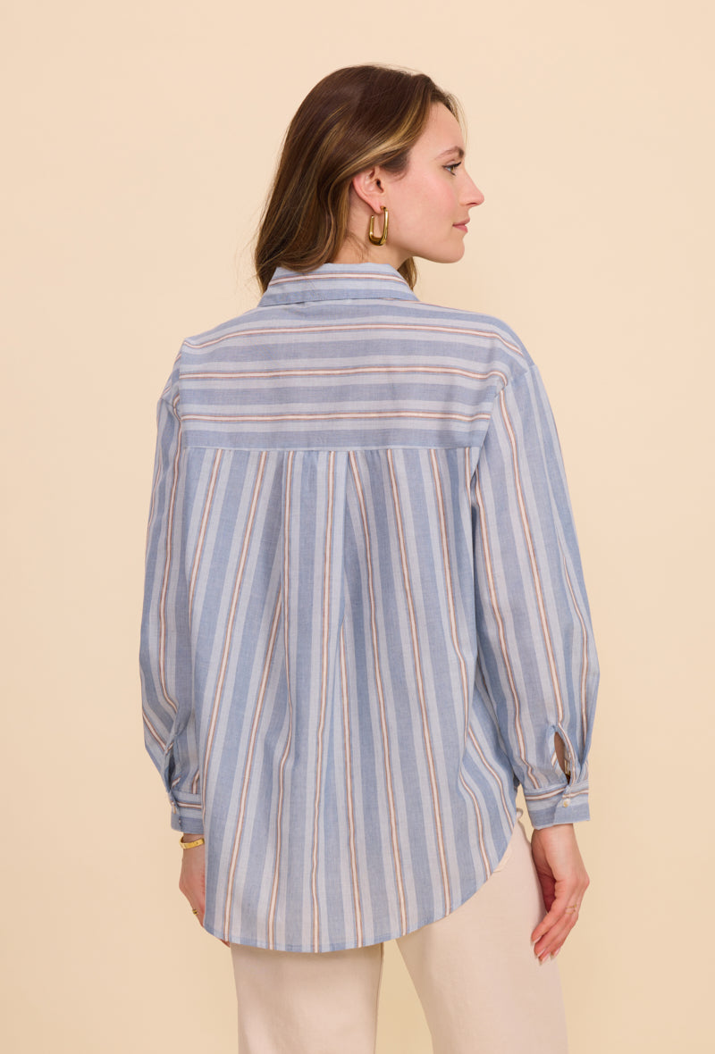 Chemise en coton à rayures avec poche brodée