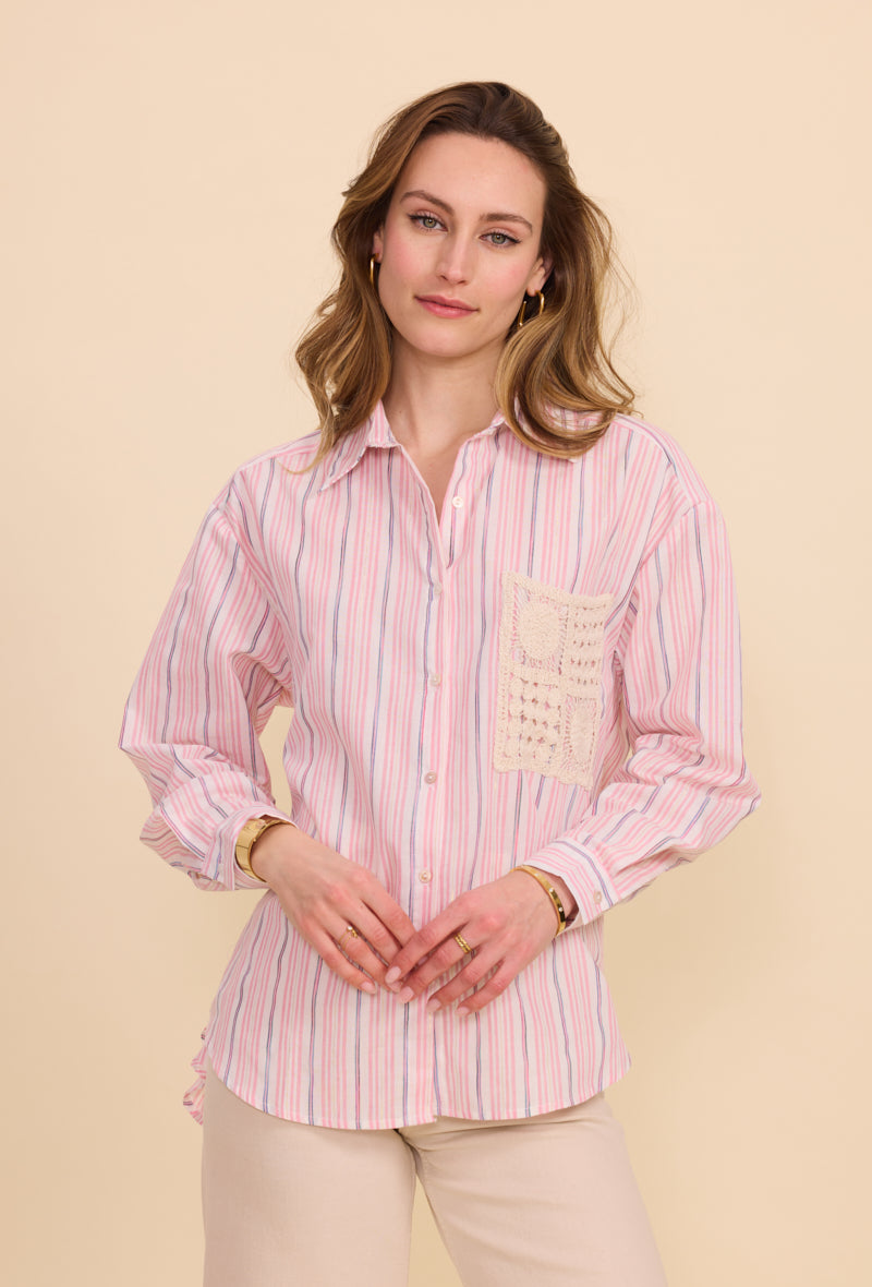Chemise en coton à rayures avec poche brodée