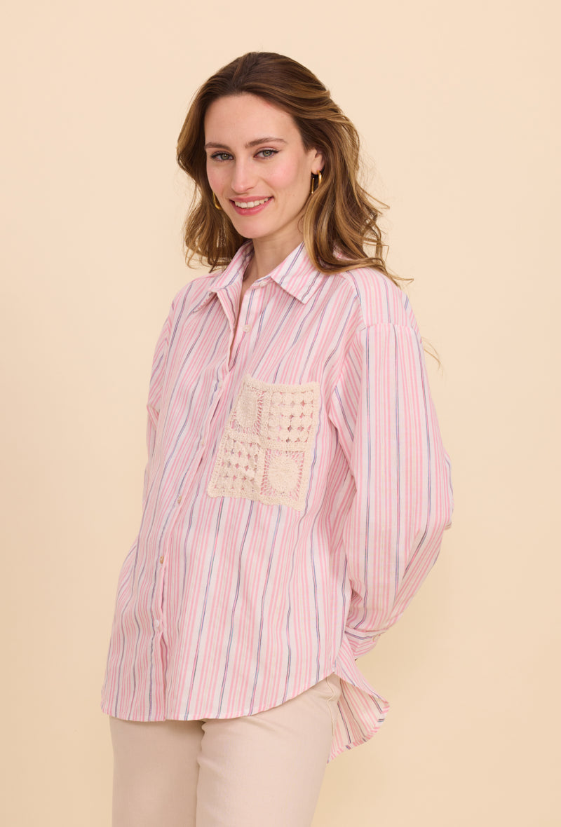 Chemise en coton à rayures avec poche brodée