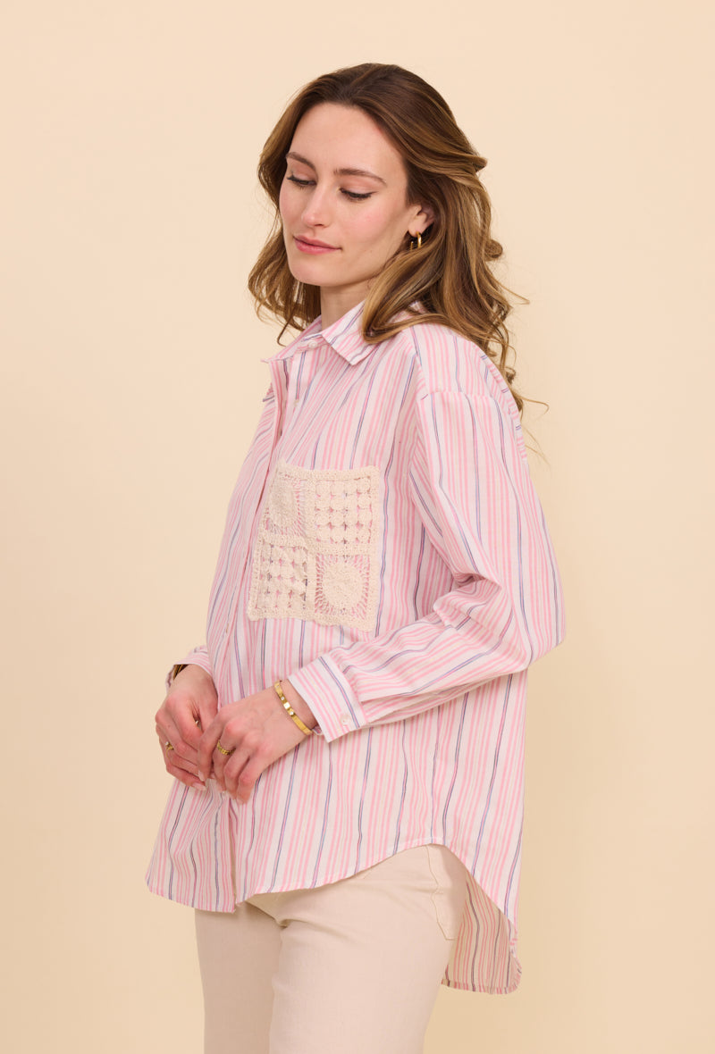 Chemise en coton à rayures avec poche brodée