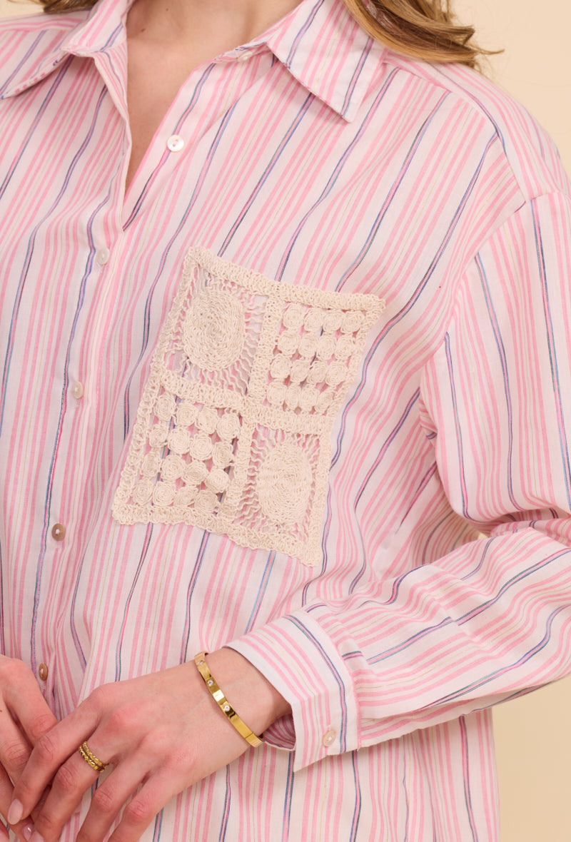 Chemise en coton à rayures avec poche brodée