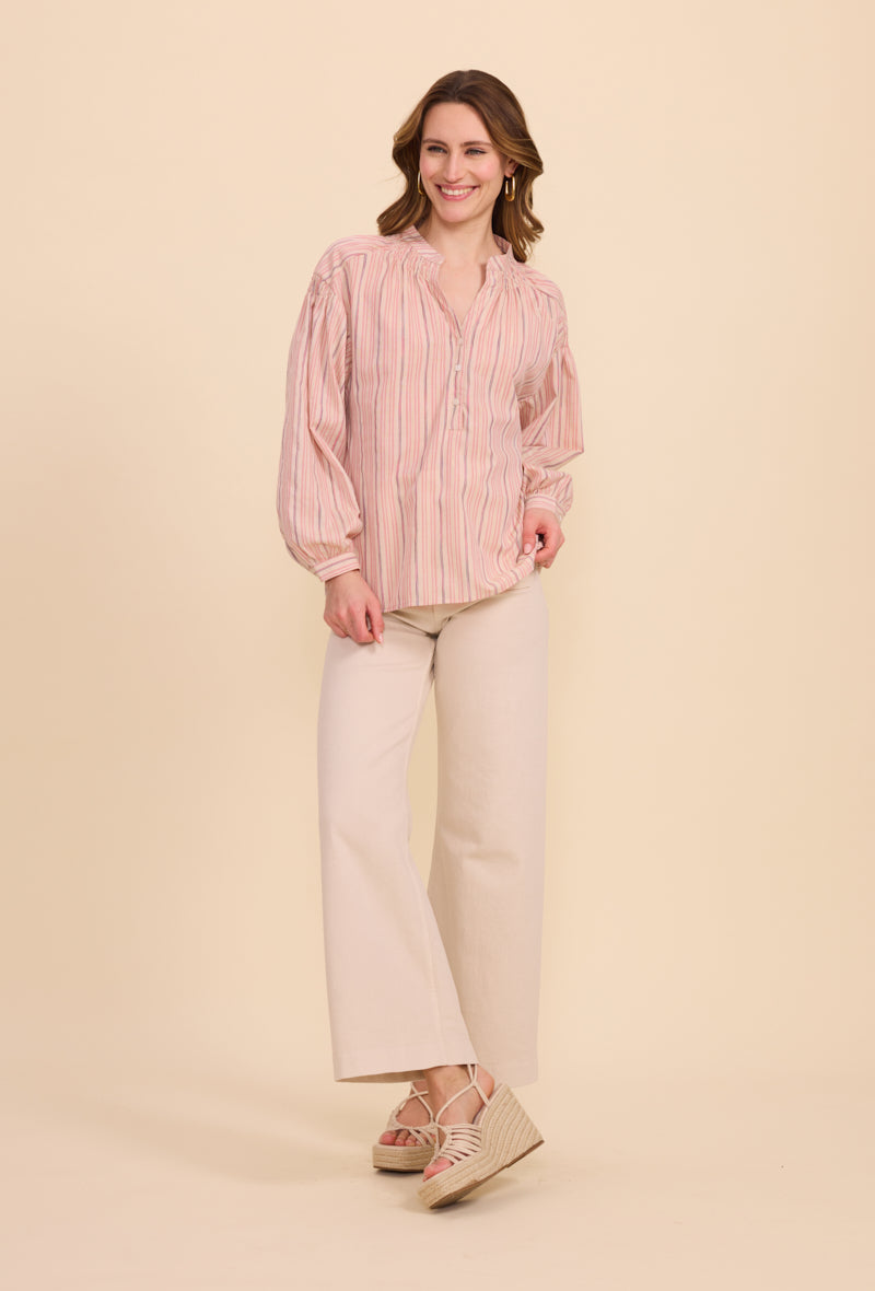 Chemise en coton à rayures, col tunisien
