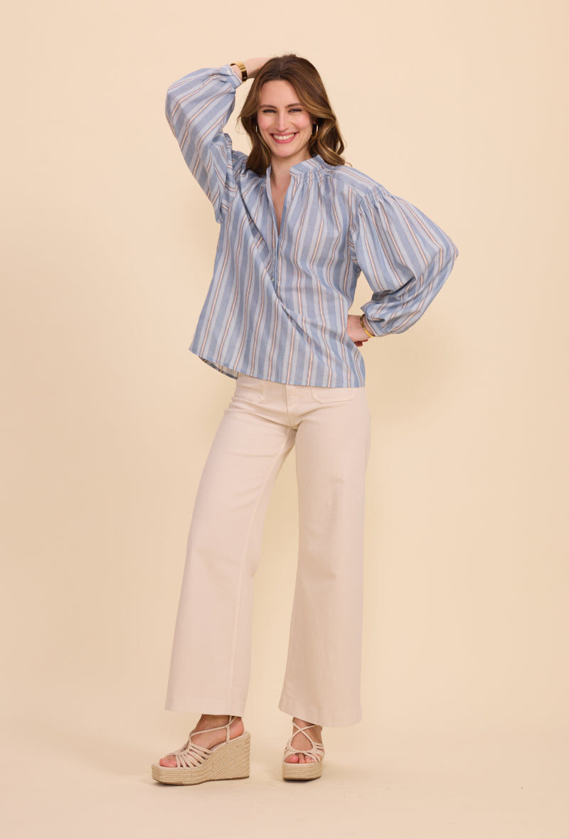 Chemise en coton à rayures, col tunisien