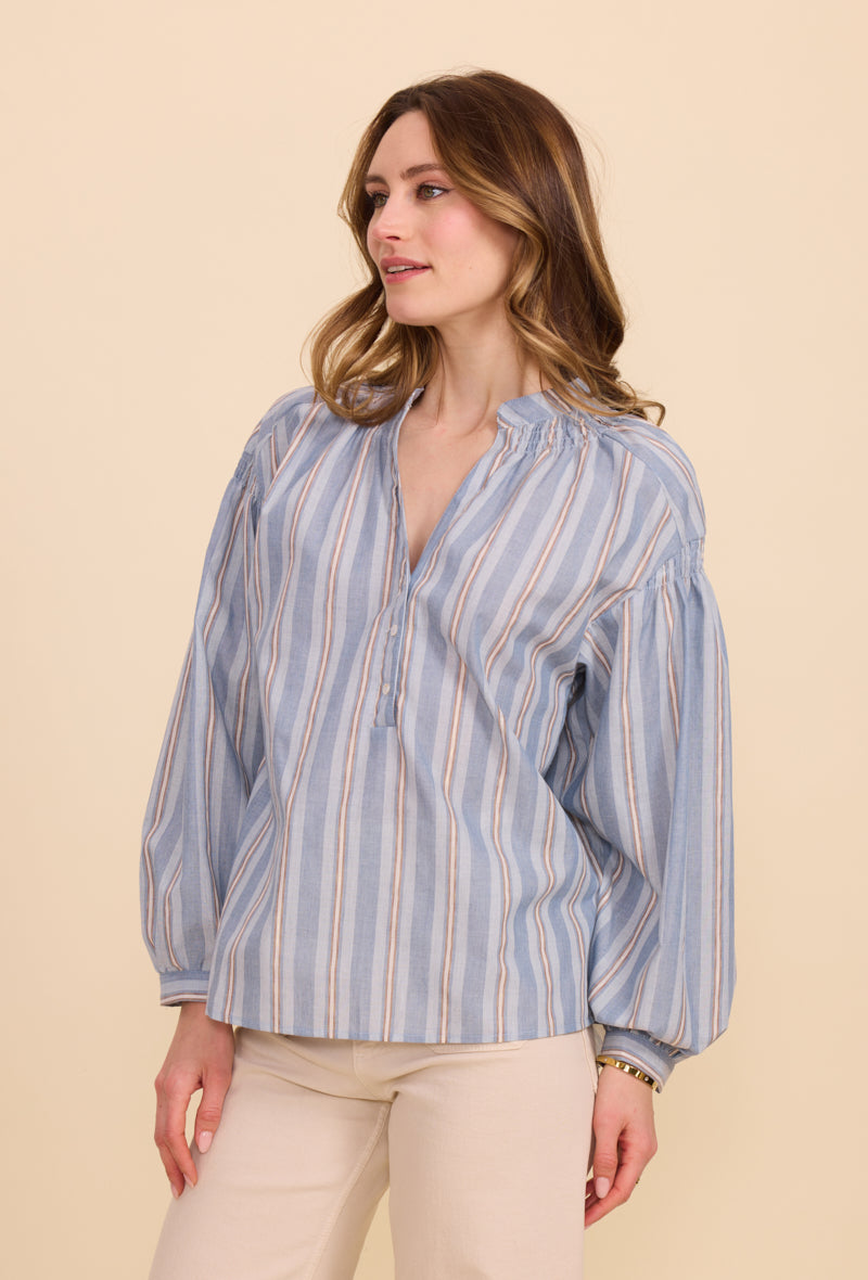 Chemise en coton à rayures, col tunisien