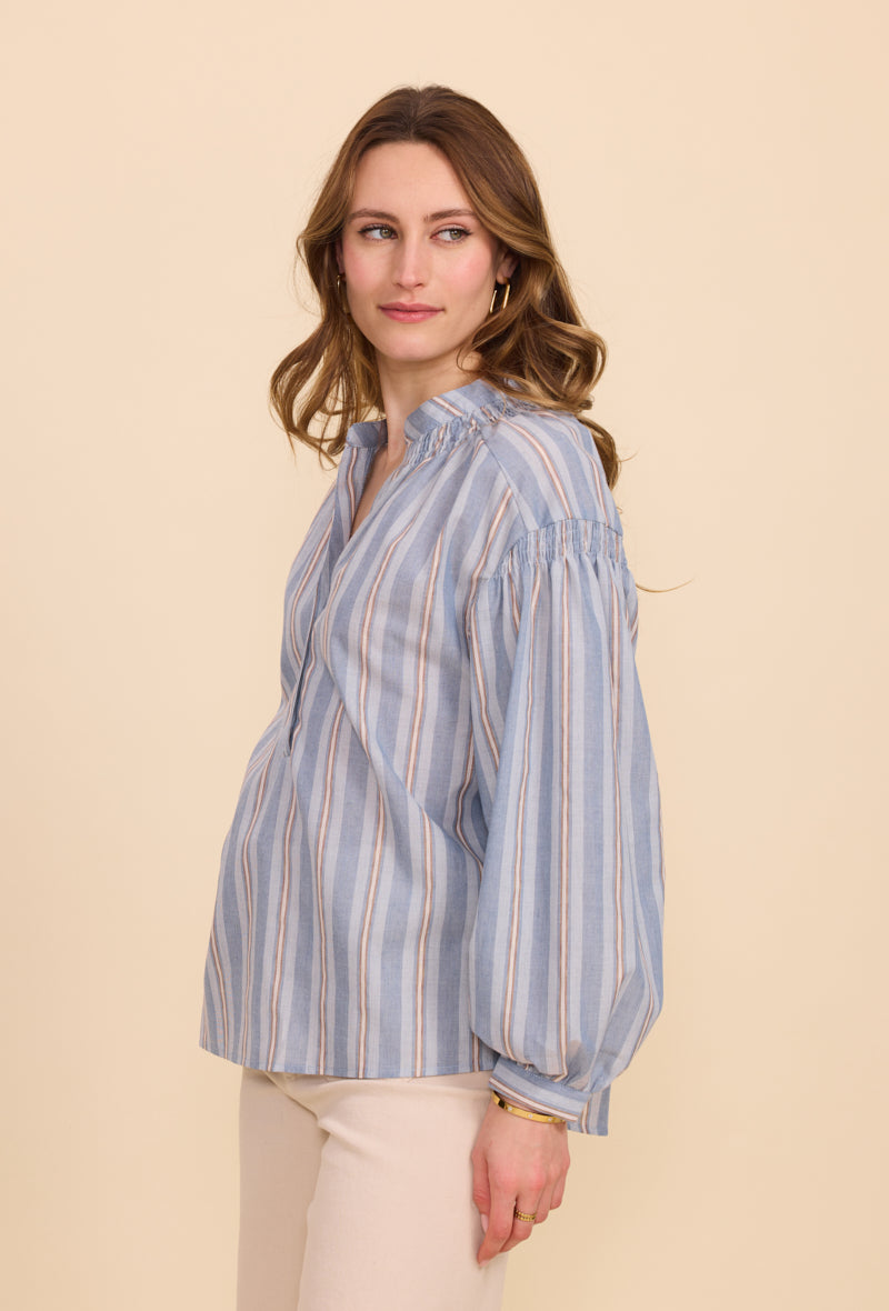 Chemise en coton à rayures, col tunisien