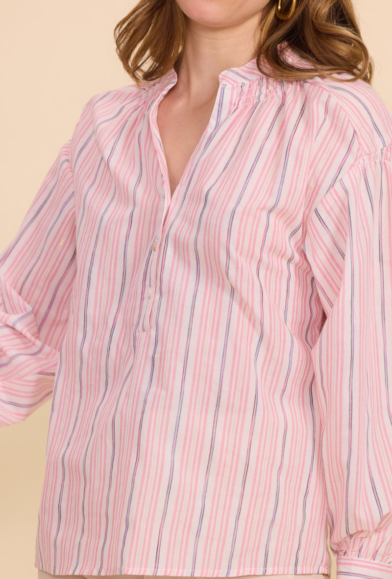 Chemise en coton à rayures, col tunisien