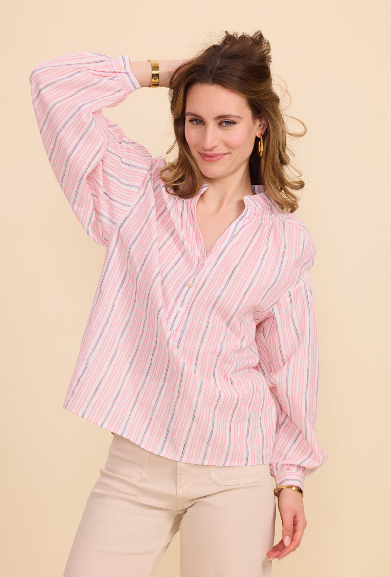 Chemise en coton à rayures, col tunisien