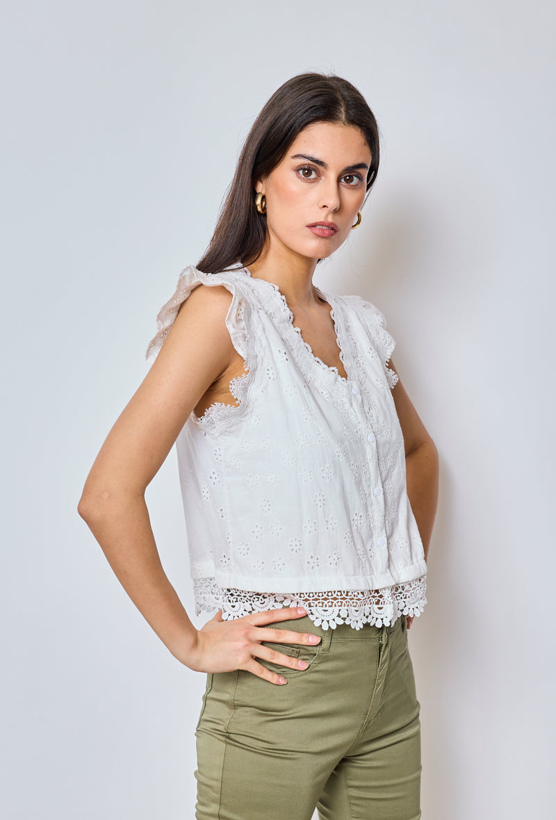 Sofia - Embroidered Sleeveless Shirt