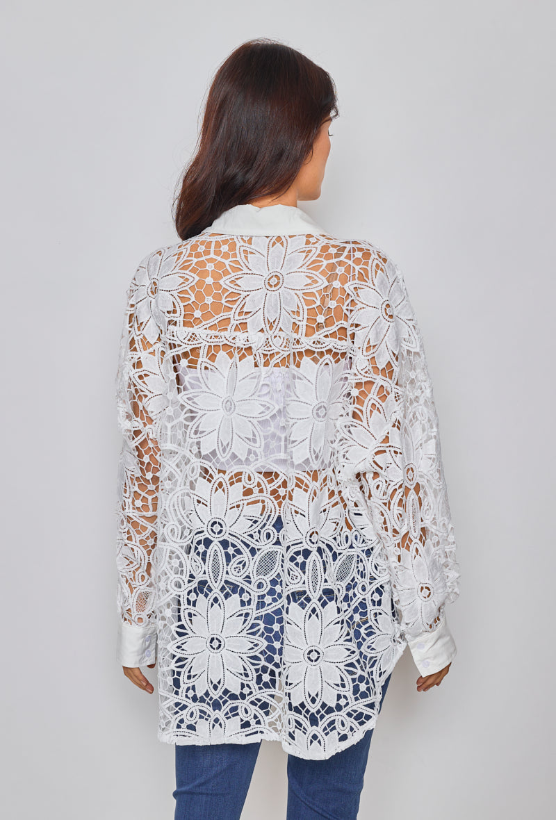 Floral embroidery shirt