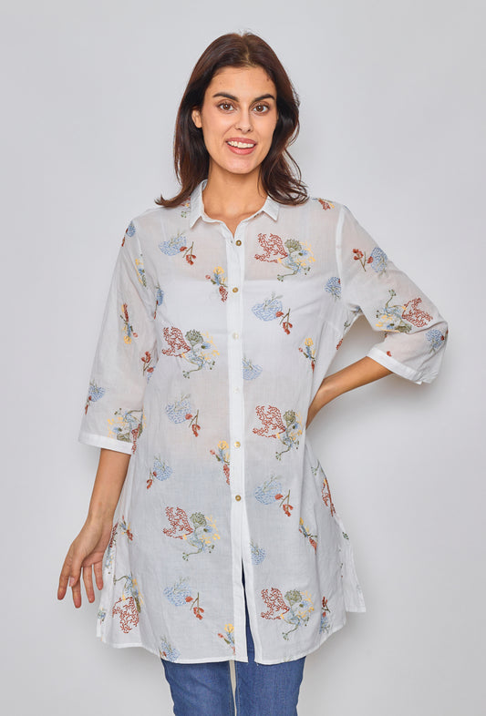 Chemise longue à broderie fleur