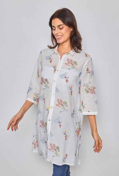 Chemise longue à broderie fleur