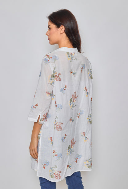 Chemise longue à broderie fleur