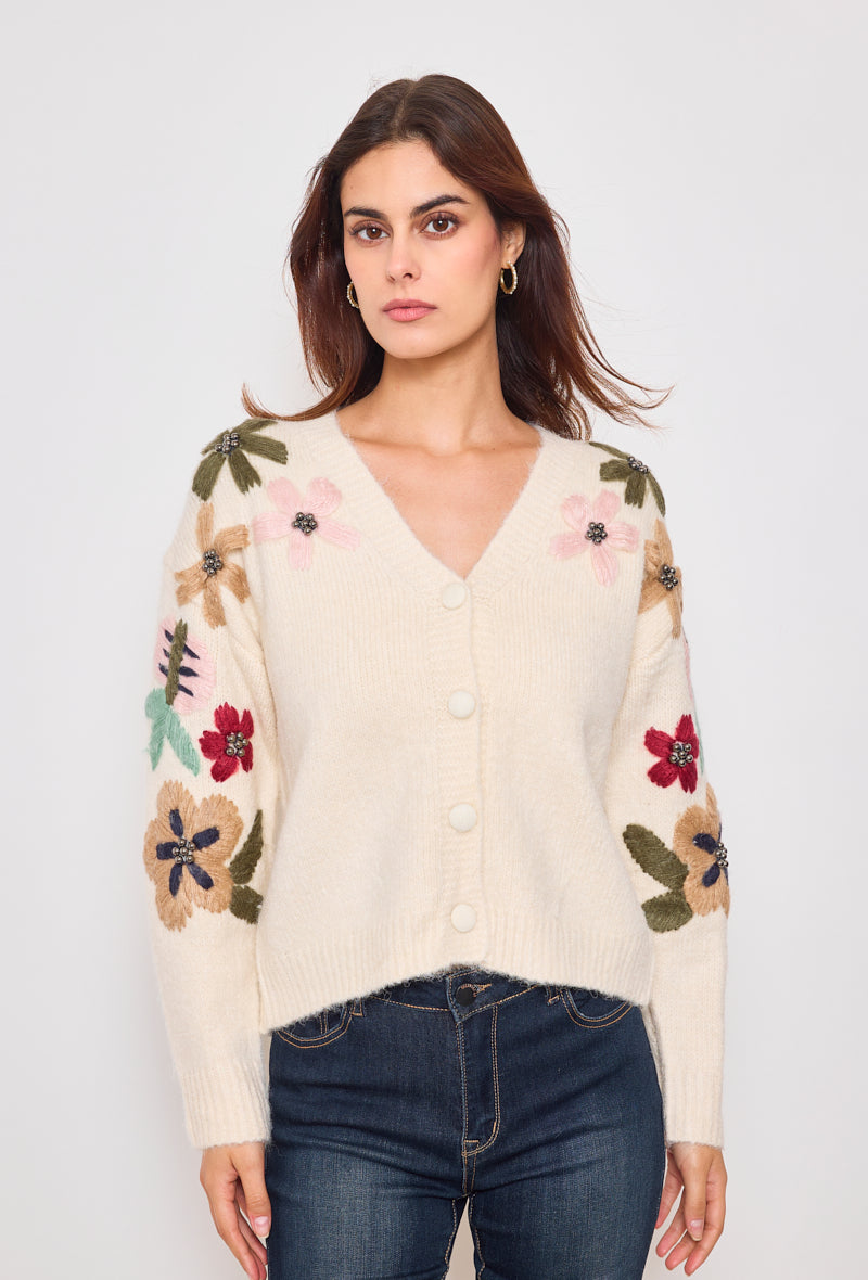 Cardigan with embroidered flower