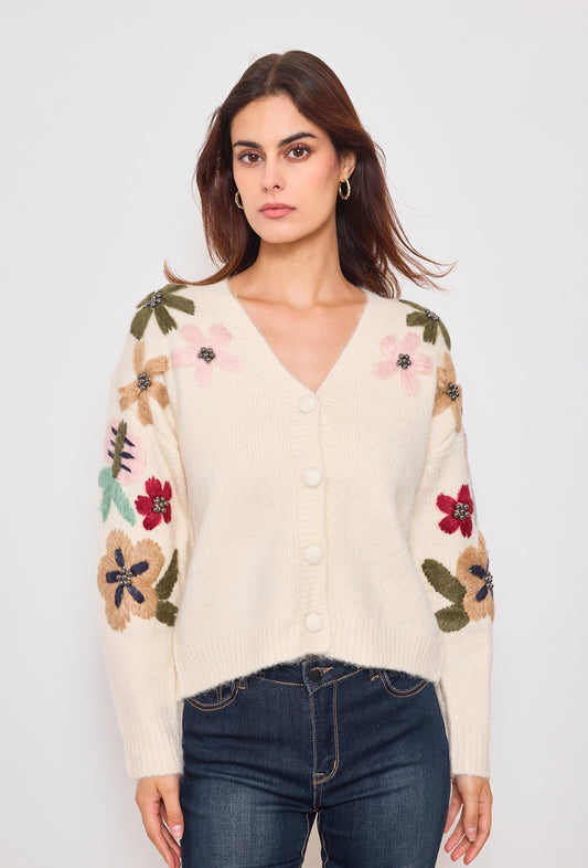 Cardigan avec fleur brodée