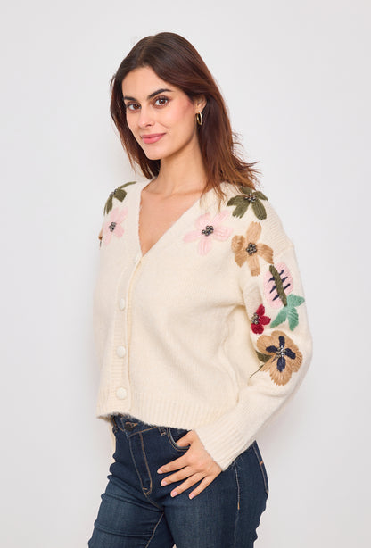 Cardigan with embroidered flower