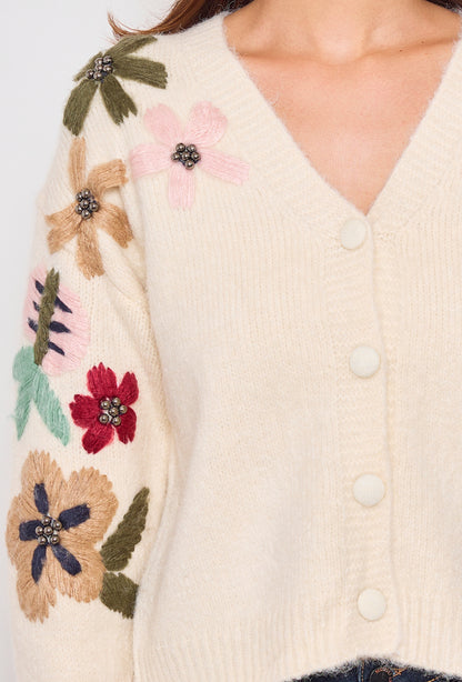 Cardigan with embroidered flower