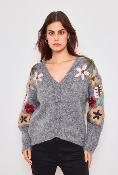 Cardigan with embroidered flower