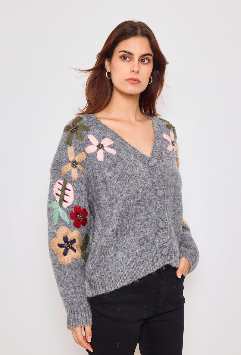 Cardigan with embroidered flower