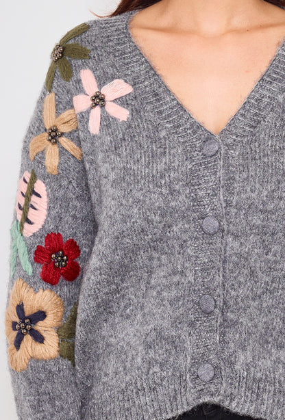 Cardigan with embroidered flower