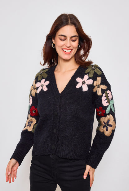 Cardigan with embroidered flower