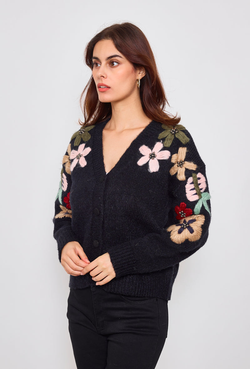 Cardigan with embroidered flower