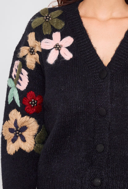 Cardigan with embroidered flower