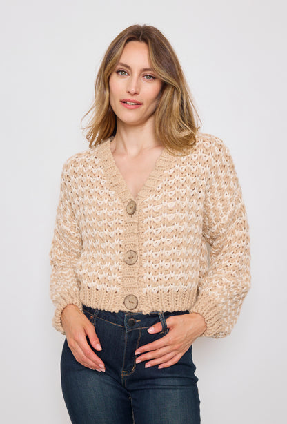 Cardigan tricot, grosse maille bicolore