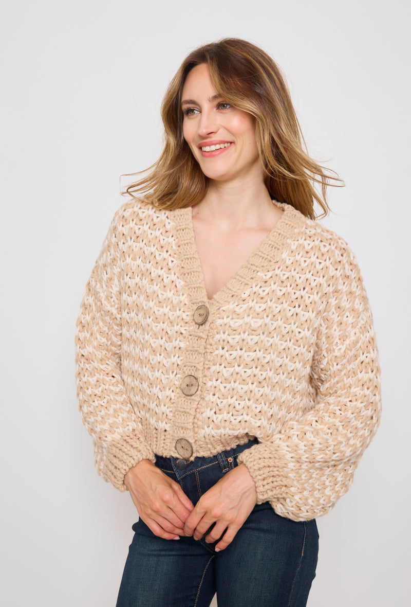 Cardigan tricot, grosse maille bicolore