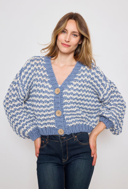 Cardigan tricot, grosse maille bicolore