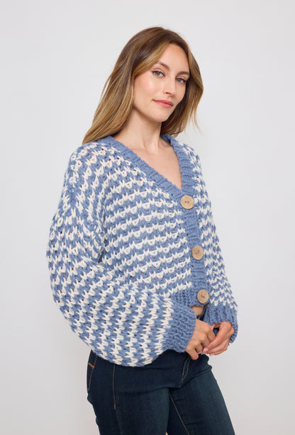 Cardigan tricot, grosse maille bicolore