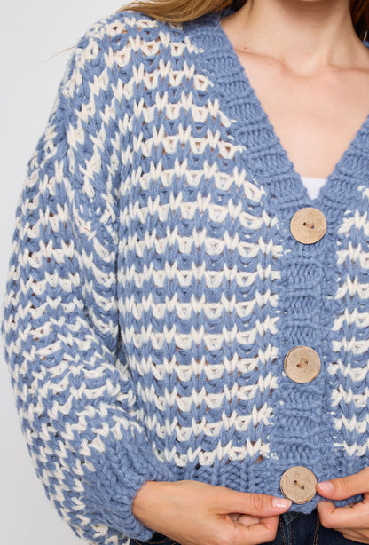 Cardigan tricot, grosse maille bicolore