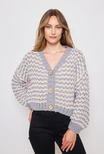 Cardigan tricot, grosse maille bicolore