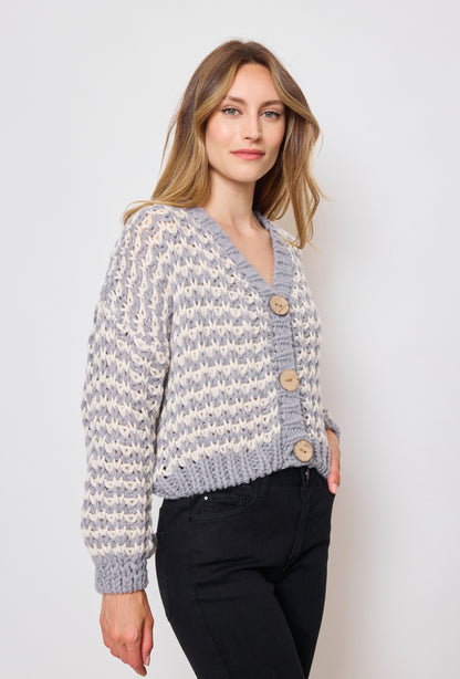 Cardigan tricot, grosse maille bicolore