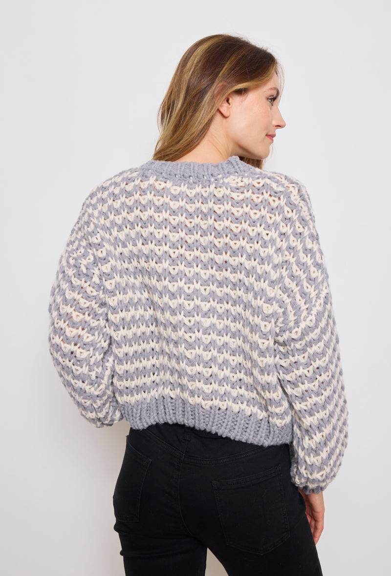 Cardigan tricot, grosse maille bicolore