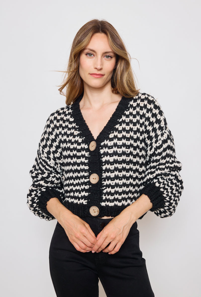 Cardigan tricot, grosse maille bicolore