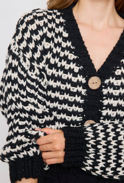 Cardigan tricot, grosse maille bicolore