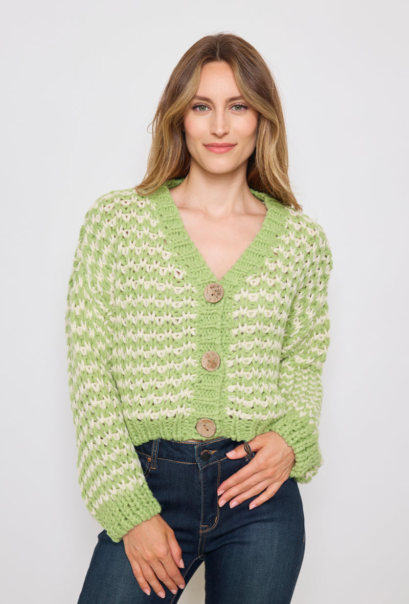 Cardigan tricot, grosse maille bicolore