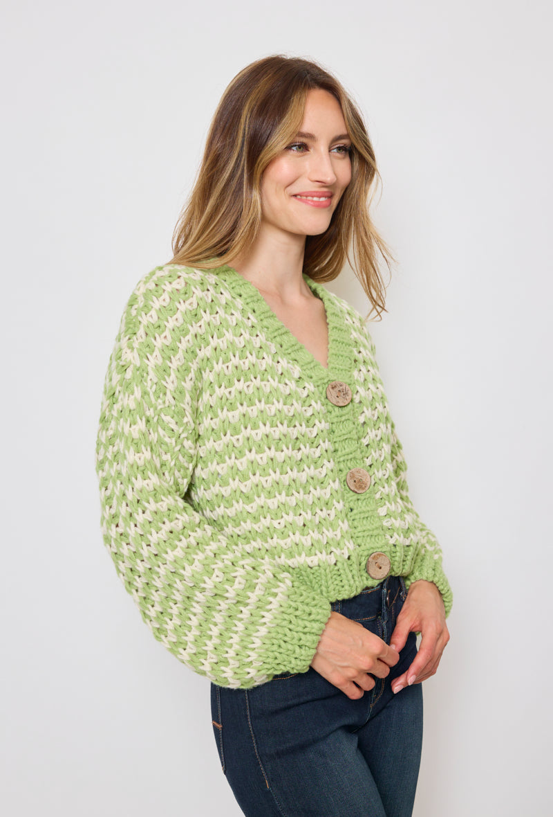 Cardigan tricot, grosse maille bicolore