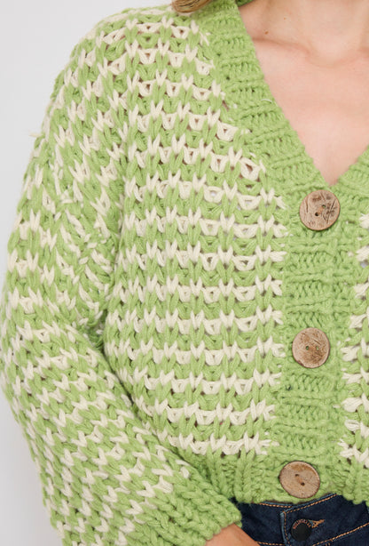 Cardigan tricot, grosse maille bicolore