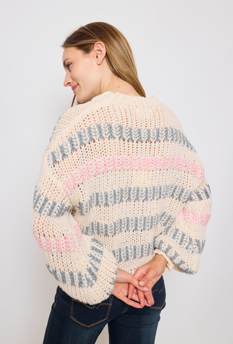 Pull tricot, grosse maille à bandes