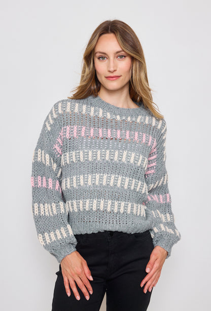 Pull tricot, grosse maille à bandes